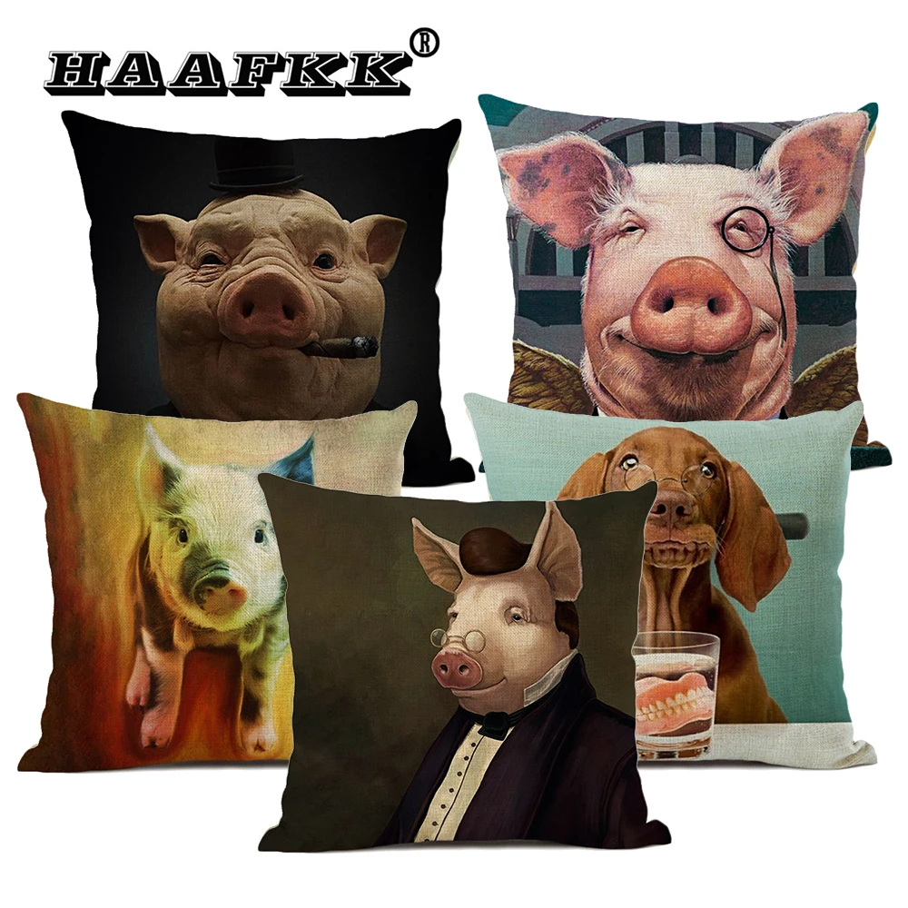 Animacinių filmų gyvūnų pagalvėlė padengti namų sofos apdailos pagalvę mielas kiaulių modelis 45x45cm lino gyvenamasis kambarys sofos priedai