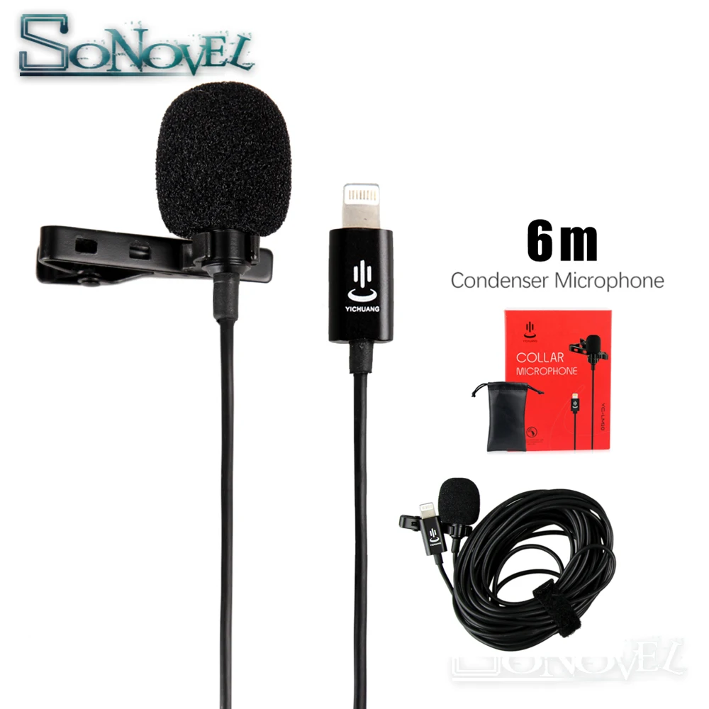 6m Profesinės Lavalier Žaibo Mikrofonas skirtas iPhone XS X/8/8 Plius/6/7 Plius 