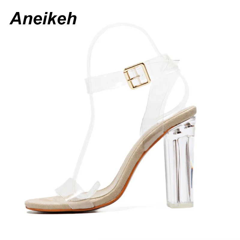 Aneikeh NAUJŲ 2020 m. Vasarą Moterims Basutės Dydis 41 42 Skaidrios PVC Aukštakulnius Batus, Čiurnos Dirželis Gladiatorių Sandalai Moterims Suknelė Batų