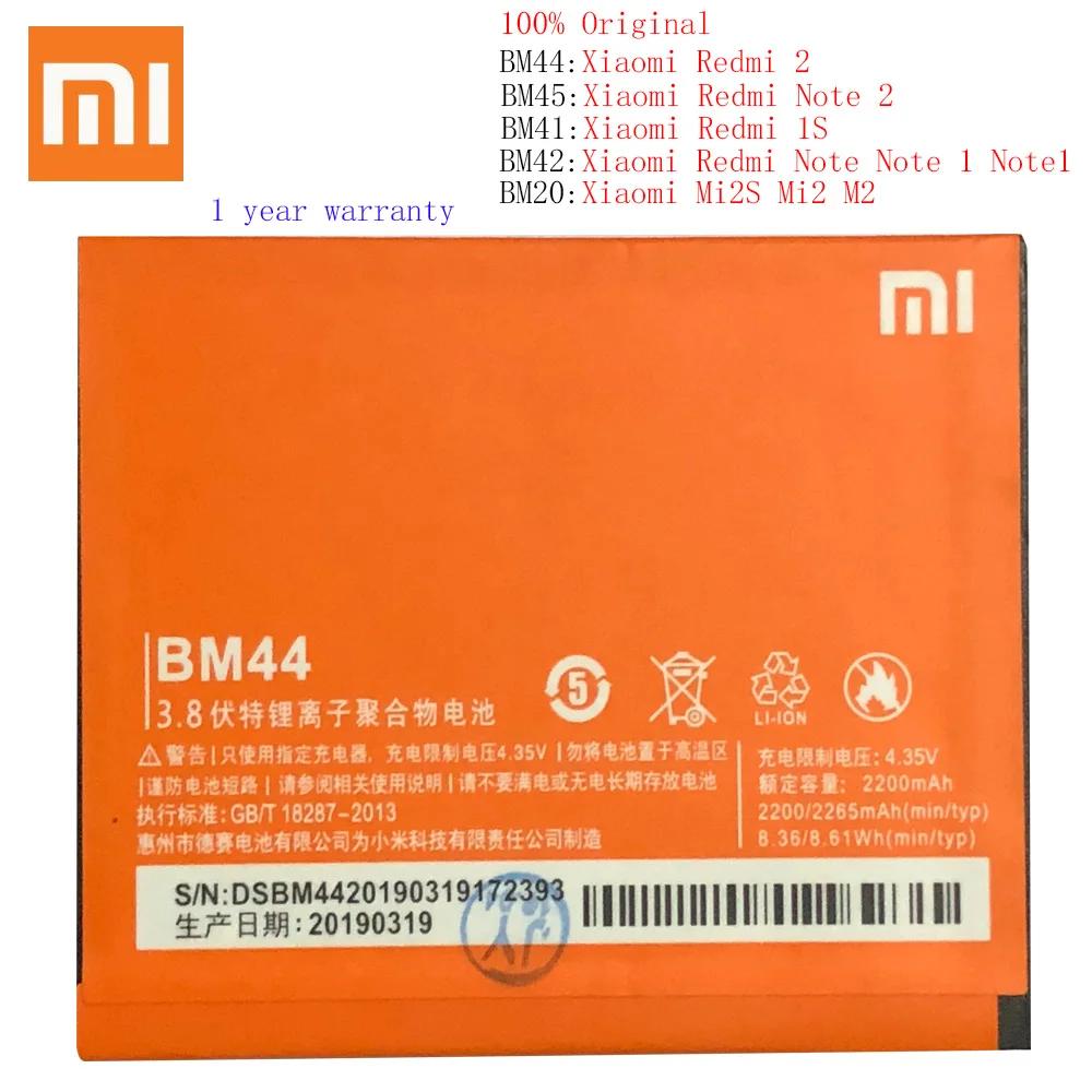 BM45 BM20 BM41 BM42 BM44 Baterija Xiaomi Redmi 2 Pastaba/Redmi Pastaba 1 Pastaba/Redmi 1S/Redmi 2/Mi2S Mi 2 Batterij Akumuliatorius