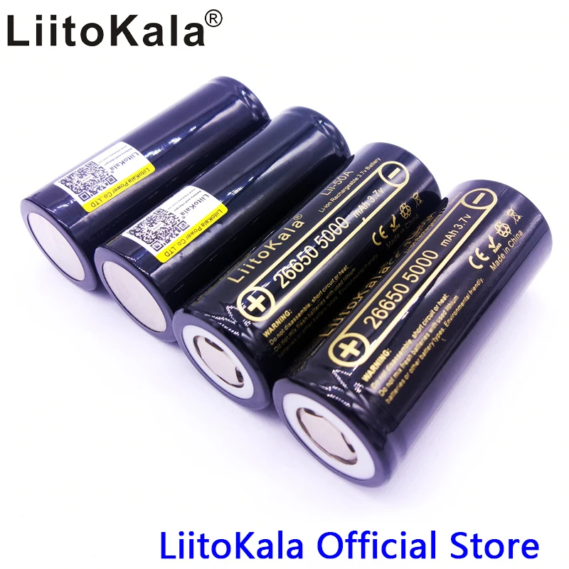 HK LiitoKala lii-50A 26650 5000mah ličio baterija 3.7 V 5000mAh 26650-50A daugkartinio įkrovimo baterija tinka flashligh