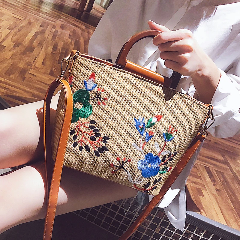 Moteris maišo 2018 Mados Naujų Rankinėje Moterų Dizaineris Didelis Tote krepšys Pintas Siuvinėjimo Gėlių Pečių maišą Didelės talpos Paplūdimio krepšys