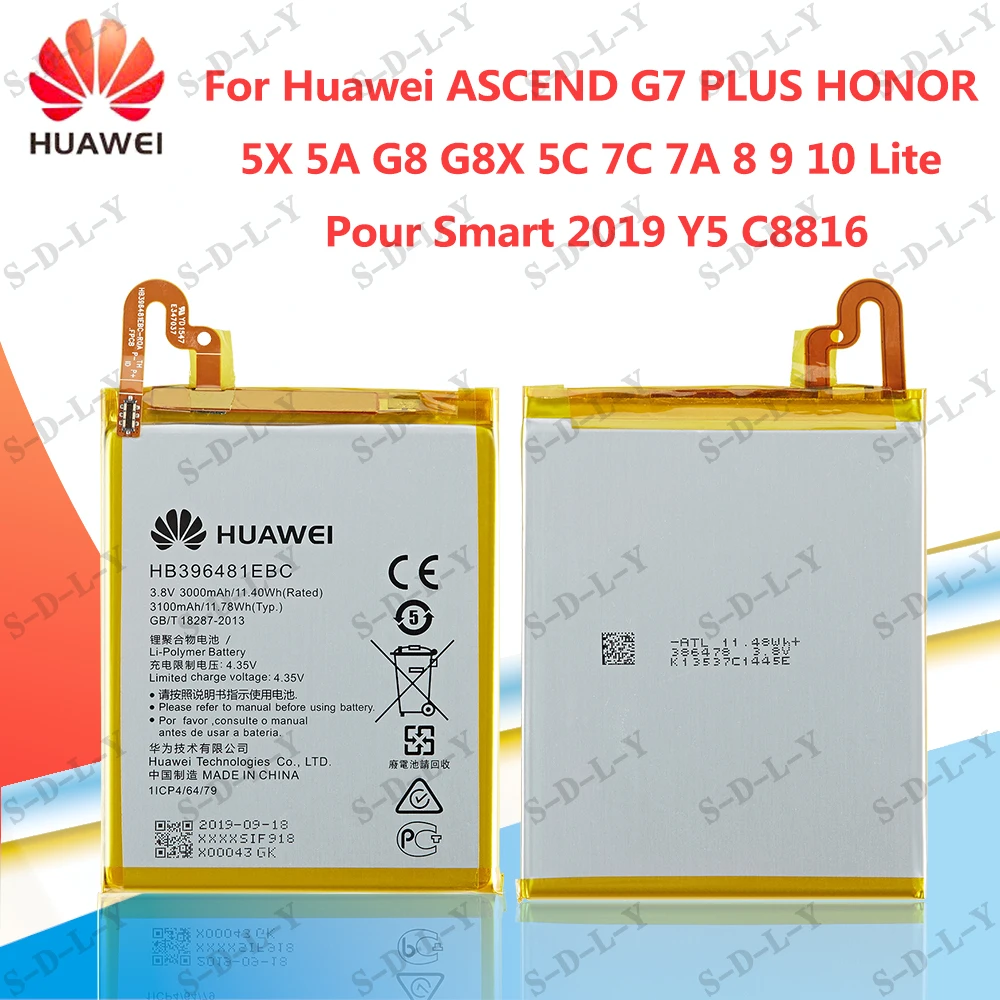 Originalus HB396481EBC Baterija Huawei ASCEND G7 PLIUS GARBĘ 5X Y6ii GR5 5A, 7A/7C G8 G8X 8 9 10 LITE L03 UL00 TL00 AL00 3100mAh