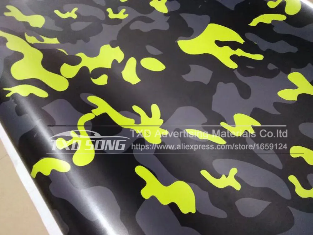 Geltonas Skaitmeninis Spausdinimas Camo Vinilo Automobilių Wrap Stiliaus Su oro burbulas Nemokamai Pikselių geltonos spalvos Kamufliažas Grafika Automobilių Lipdukas Filmas