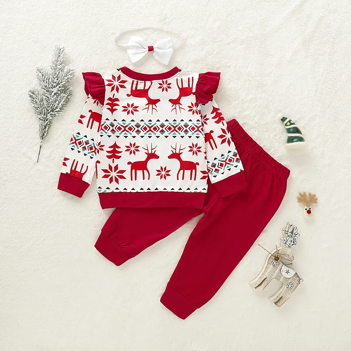 Kalėdų bamblys kūdikis, berniukas, mergaitė, drabužiai tiktų animacinių filmų Kalėdų spausdinimo ilgomis rankovėmis marškinėliai + kelnės / tiulio tutu + šukuosena 3Pcs