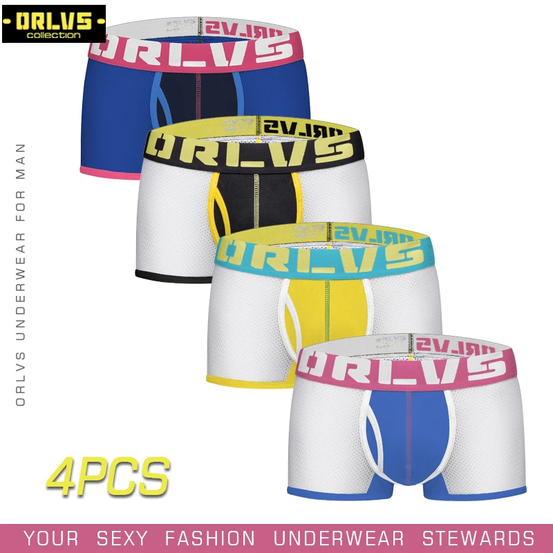 ORLVS 4PC/DAUG Prekės ženklo Seksualus Vyrų Apatiniai Mens Boksininkų Nailono Mens Kelnės Vyriškos Kelnaitės Šortai Maišelį Gėjų Kvėpuojantis Vyrų Boxer