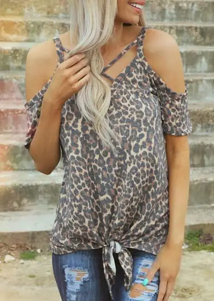 Moterų Leopardas Spausdinti Šalto Pečių Palaidinė Sexy Moterų Plius Dydis Harajuku Viršuje Vasaros Tendencijos Edgy Viršūnes korėjos stiliaus camisas