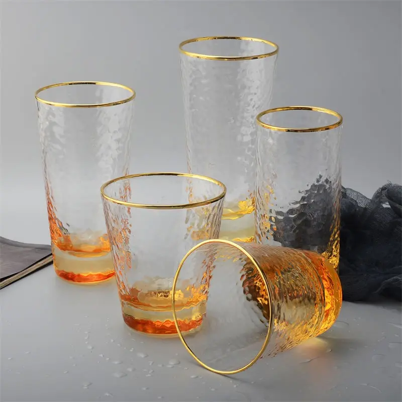 430ml 4Pcs/Set Stiklo Kavos Puodelio Kūrybos Vyno Akiniai Skaidriais Aukso oprawie Arbatos Puodelis Gėrimo Taure Viskio Stiklo Drinkware