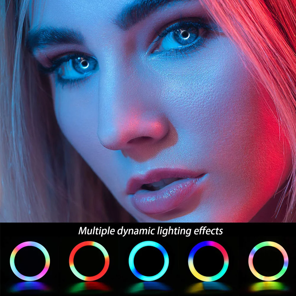 Clip-on RGB Mobiliojo Telefono Selfie Žiedas Šviesos diodų (LED Įvairių spalvų Fotografija Žiedas Lempos Makiažas Ringlight už Telefoną, Tabletės 