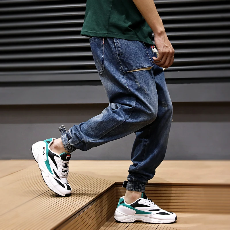 Streetwear Vyrų Džinsai Loose Fit Derliaus Haremas Mados Kelnės Multi Kišenės Džinsinio Krovinių Kelnės Techninis Apačioje Hip-Hop Jogger Džinsai Vyrams