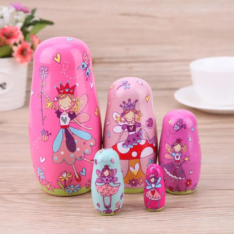 5vnt/Set Liepų rusijos Matryoshka Lėlės Fantazijos Fėja Pink Angel Mediniai Lizdus, Lėlės Mergaitėms Woodcraft Žaislą Dovanų