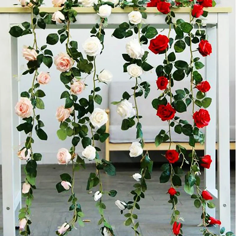 Šilko Dirbtinių Rožių Gėlių Pintais String Vynuogių Augalų Lapai Sienos Kabo Girliandą Vestuvių Atogrąžų Šalis, Namų, Sodo Dekoracijos