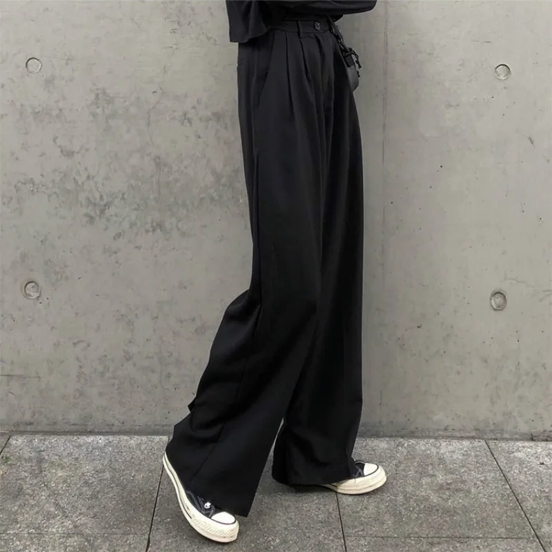 Aukšto Liemens Kelnės Moterims Rudenį Juoda Kieta Medžiaga, Visas Ilgis Moterų Korėjos Mados Atsitiktinis Laisvas Paprastas, Platus Kojos Kelnės Streetwear
