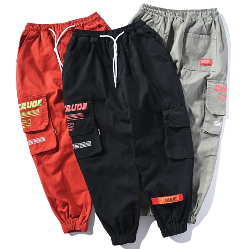Haremas Poilsiu Mens Krovinių Kelnės Multi Kišenės Reguliarus Mados Atsitiktinis Harajuku Streetwear Banga Vyrų Sweatpants B041