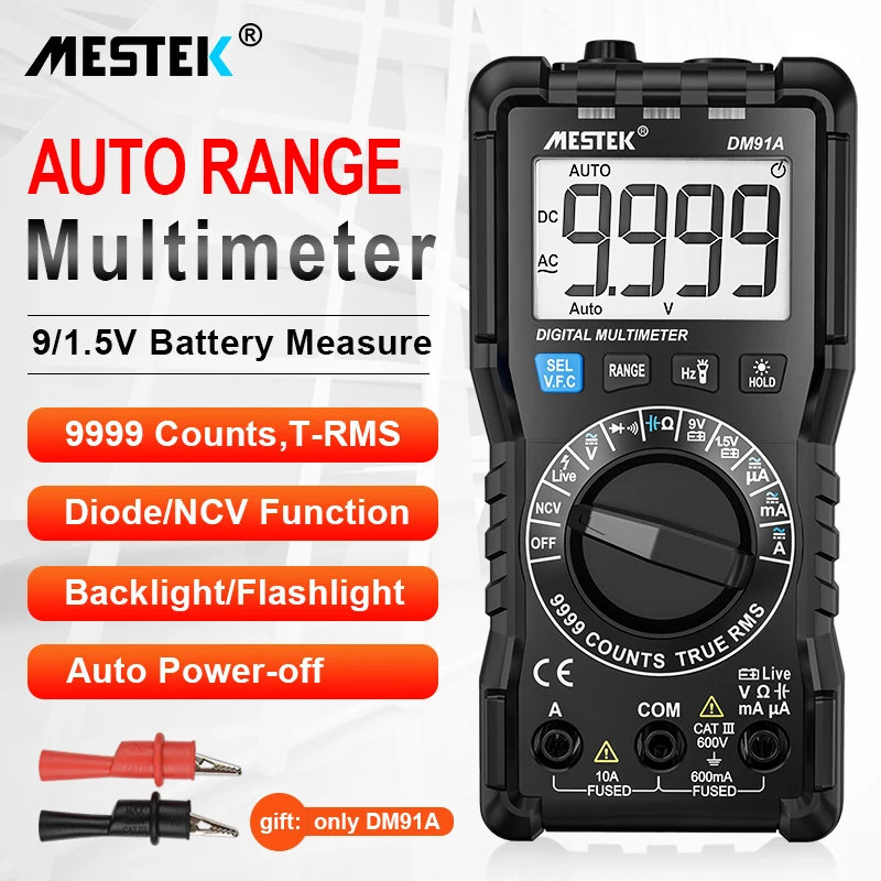 MESTEK DM91A mini skaitmeninis testeris multimetras mini pocket kelių metrų DC AC Įtampos Srovės Testeris Ammeter 9999 Skaičiuoja Multitester