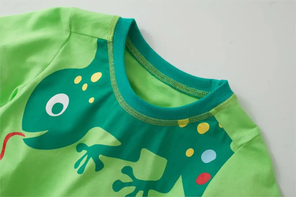 Mažai Specialistė Naujas Vasaros Vaikų Drabužių Trumpas O-kaklo Green Gecko Megzti Animacinių filmų Gyvūnų Medvilnės Kokybės Berniukai Atsitiktinis Marškinėlius Tee