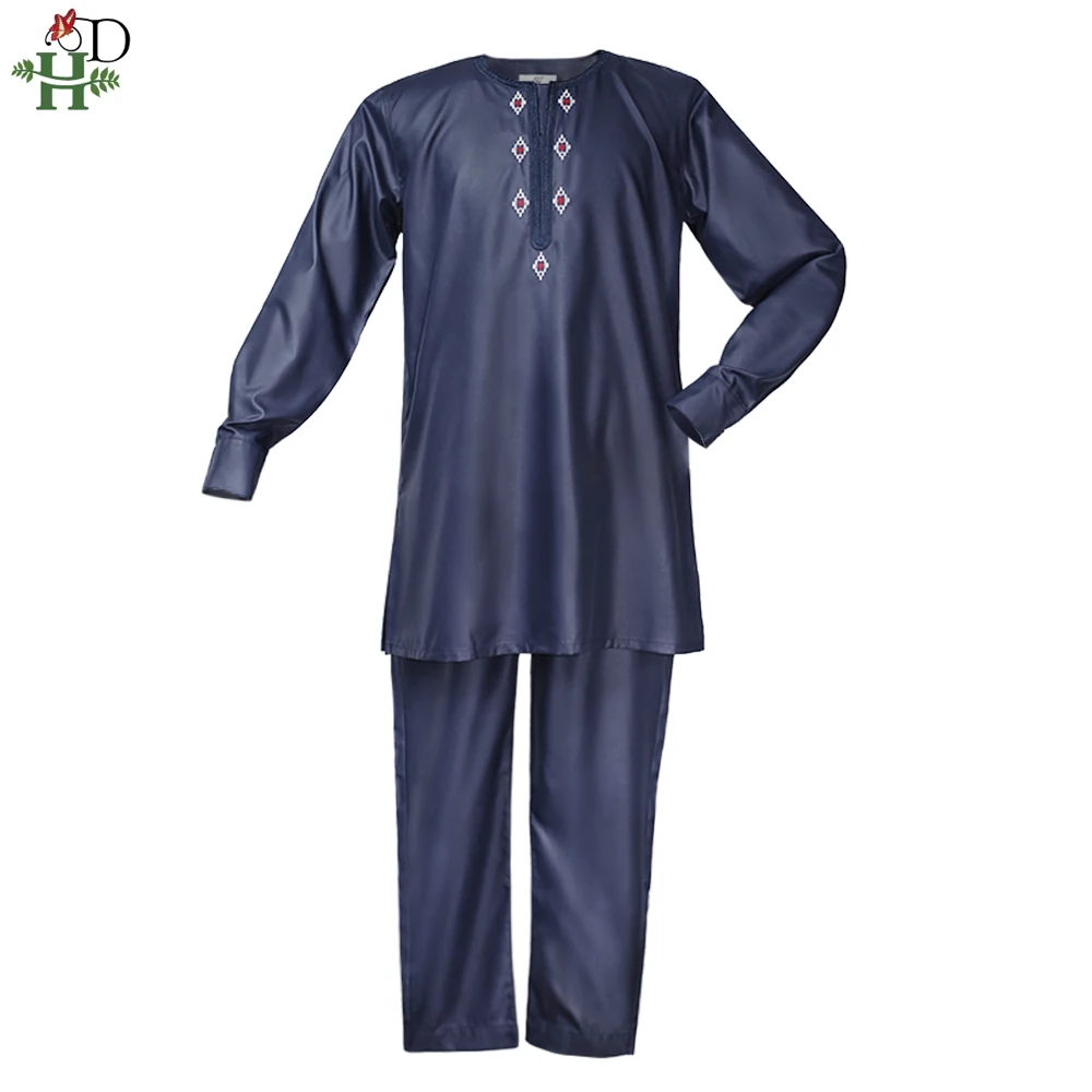 H&D Afrikos Agbada Vyrų Siuvinėjimo heidi bazin Dashiki Drabužius Padengti Marškinėliai, Kelnės 3 Gabalus Mens Kostiumas Formalaus Drabužiui Bubu Rūbeliai PH809