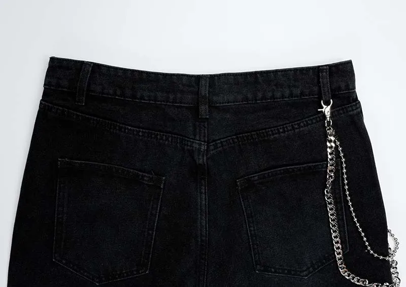 UNCLEDONJM Liepsna džinsai vyrų mados grandinės apdailos pločio kojų kelnės Street tendencija prarasti džinsinio džinsus AD-N6006