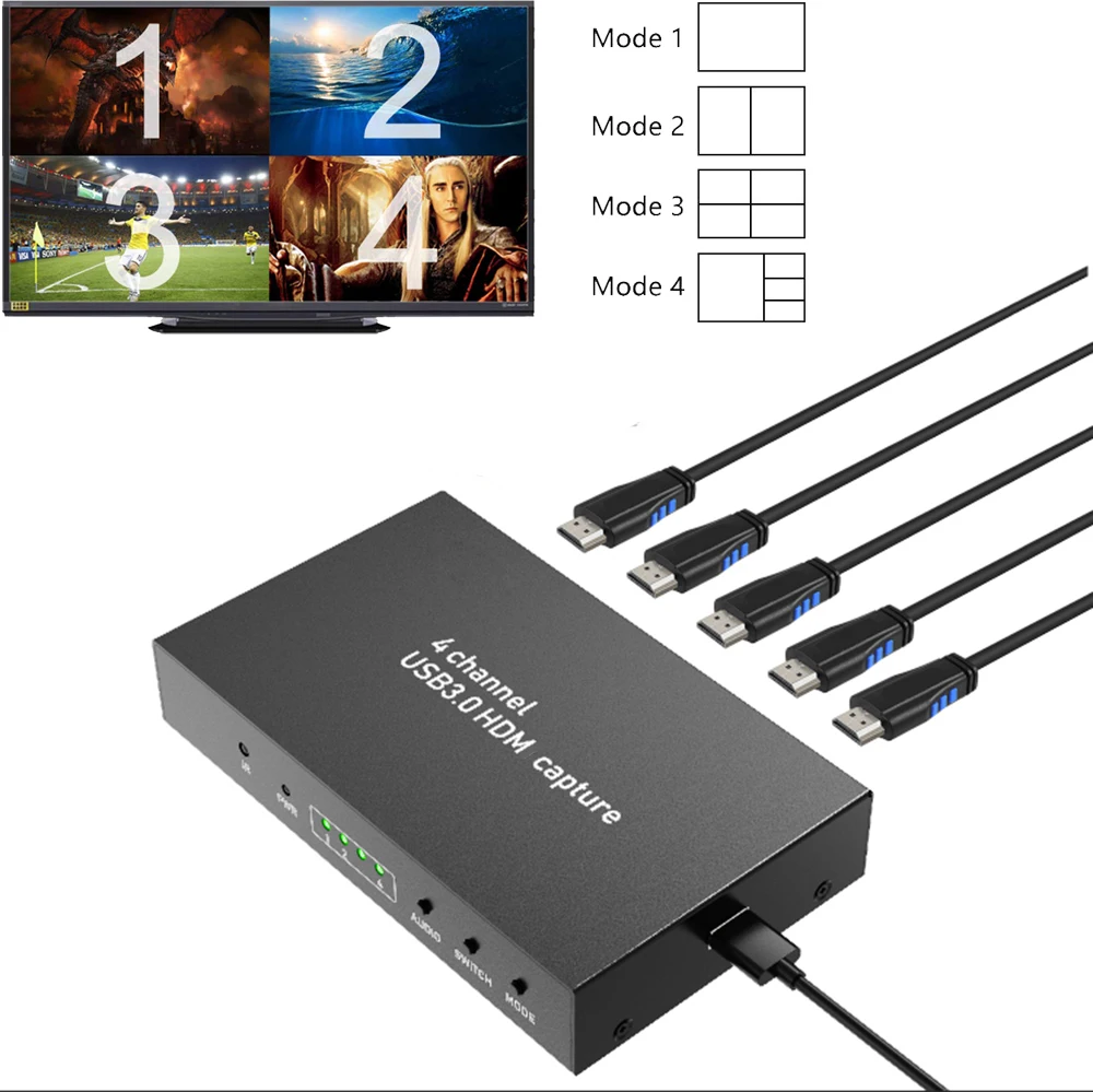 Y&H 4 Kanalų Vaizdo įrašymo Plokštę USB3.0 1080P 60fps Įrašymas Užfiksuoti 4 Multi Kamera OBS Live Transliacijos