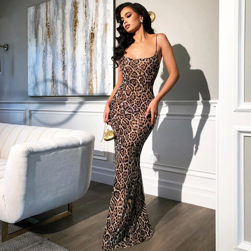 Hirigin Seksualus Leopard Backless Ilga Suknelė Moterų Berankovis Camisole Mados Moteriška Šalis Suknelės 2020 M. Vasarą Naujas Maxi Vestidos