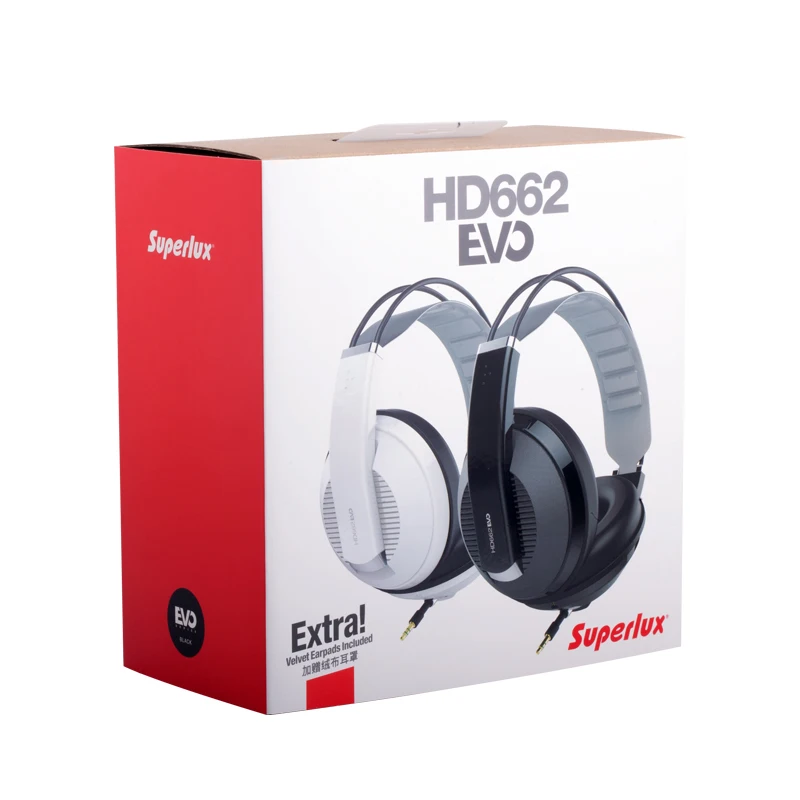 Superlux HD662EVO uždarytas-atgal, stebėjimo ausinės žaidimų ausinės su nuimamu earmuffs savaiminio reguliavimo lankelis balta / juoda