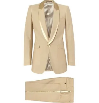 Šampanas Su Aukso Atvartas Custom Mens Kostiumai Jaunikis Suknelė, Mados Tendencijos, Naujausios Konstrukcijos Terno Masculino 2 Dalių(Švarkas+Kelnės)