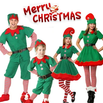 Šeimos Kalėdų Kostiumas Vaikams Elf Ant Lentynos Suaugusių Berniukų, Mergaičių Elf Kostiumas Žalia Naujųjų Metų Cosplay Fancy Dress Drabužius C34C71
