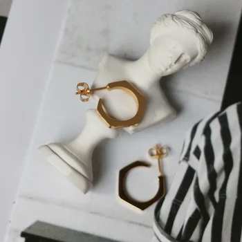 Šešiakampe veržle, geometrijos aukso hoopas auskarai moterims, nerūdijančio plieno pramonei hardwear minimalistinio korėjos auskarai mados 2020 m.