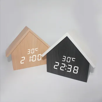 Šiaurės Naujas Namas LED Medienos Skaitmeninis Laikrodis-Žadintuvas Elektroninių Atidėti Balso Kontrolės Laikas, Data, Temperatūra Namuose Vaikai Žadintuvas