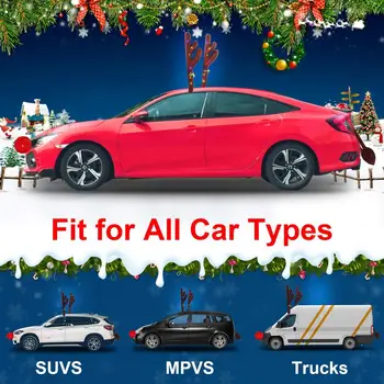 Šiaurės elnių Kalėdų elnių ragai Automobilinis Rinkinys su LED Žibintai, Įskaitant Kalėdų Automobilių Jingle Bell elnių ragai, Nosies Universalus Rinkiniai