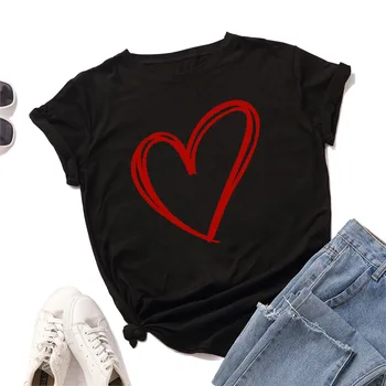 Širdis Negabaritinių Moterų marškinėliai Atsitiktinis Harajuku Love Spausdinti trumpomis Rankovėmis Viršūnes Tee Vasaros Moterų Marškinėliai Moterims Drabužių