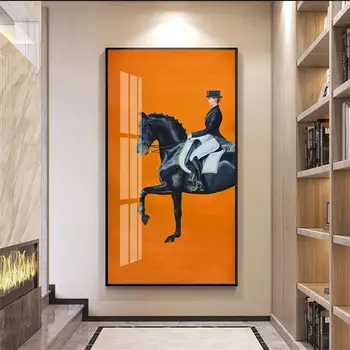 Šiuolaikinės Orange Žirgų Lenktynių Drobė Spausdinti Tapyba, Plakatas Kietas Sienos Meno Įėjimo Didelių Namų Puošybai Classic