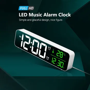 Šviesos Silent Elektroninis Laikrodis-Žadintuvas Su Muzika Atidėjimo Funkcija, Led Skaitmeniniai Ryškumo Reguliatorių Laikrodis, Veidrodis, Dizainas