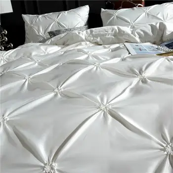 Žakardo Satino patalynės komplektas prabangių antklode padengti euro patalynės komplektas Queen karaliaus lovos Antklodė padengti Drobės Užvalkalas namų Tekstilės