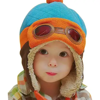 Žiemos Mielas Vaikai, Kūdikis, Berniukas, Mergaitė, Akiniai Dizainas Earflap Beanie Kepurė Pilotas Skrybėlę Šiltas Dangtelis Pliušinis Earflap Ausų Apsaugos Skrybėlę