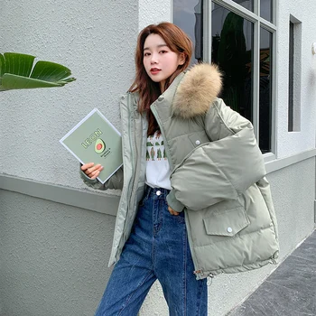 Žiemos Moteris Korėjos Stiliaus Parkas Kailis Atsitiktinis Tirštėti Šiltas Gobtuvu Kamšalu Striukės Moterų Outwear